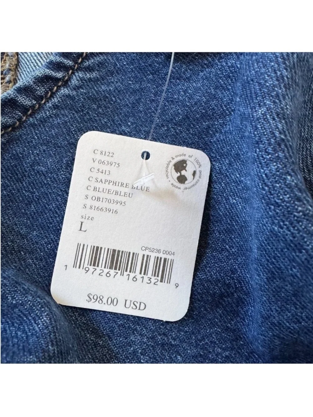NWT Free People High Roller Denim Jumpsuit Blue Large
